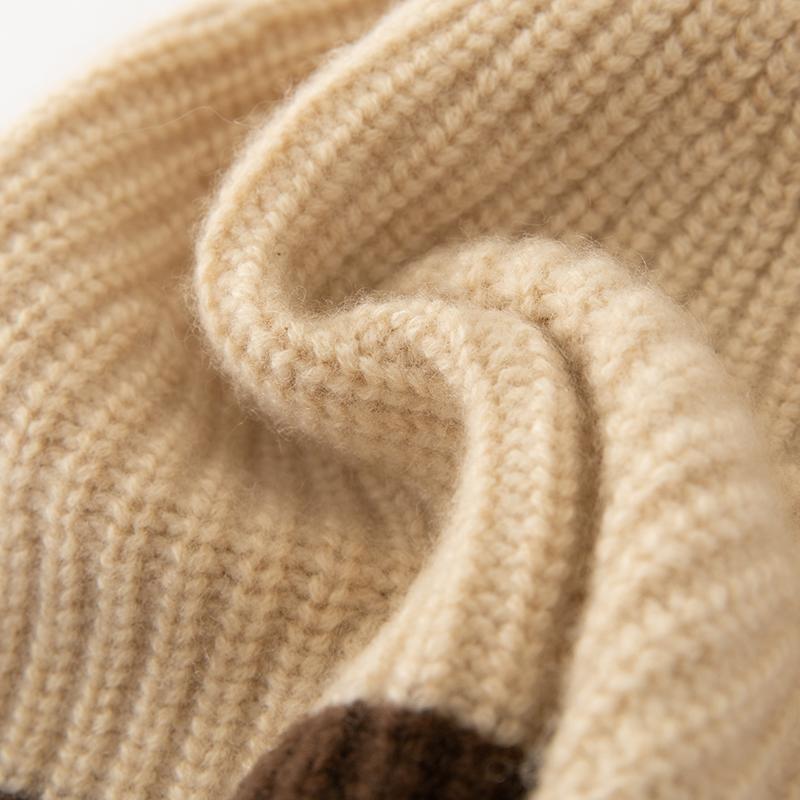 Women 100% Pure Cashmere Beanie Hat Two Tone Color Block Knit Winter Warm Soft Slouchy Skullies Cap Cold Weather Accessory