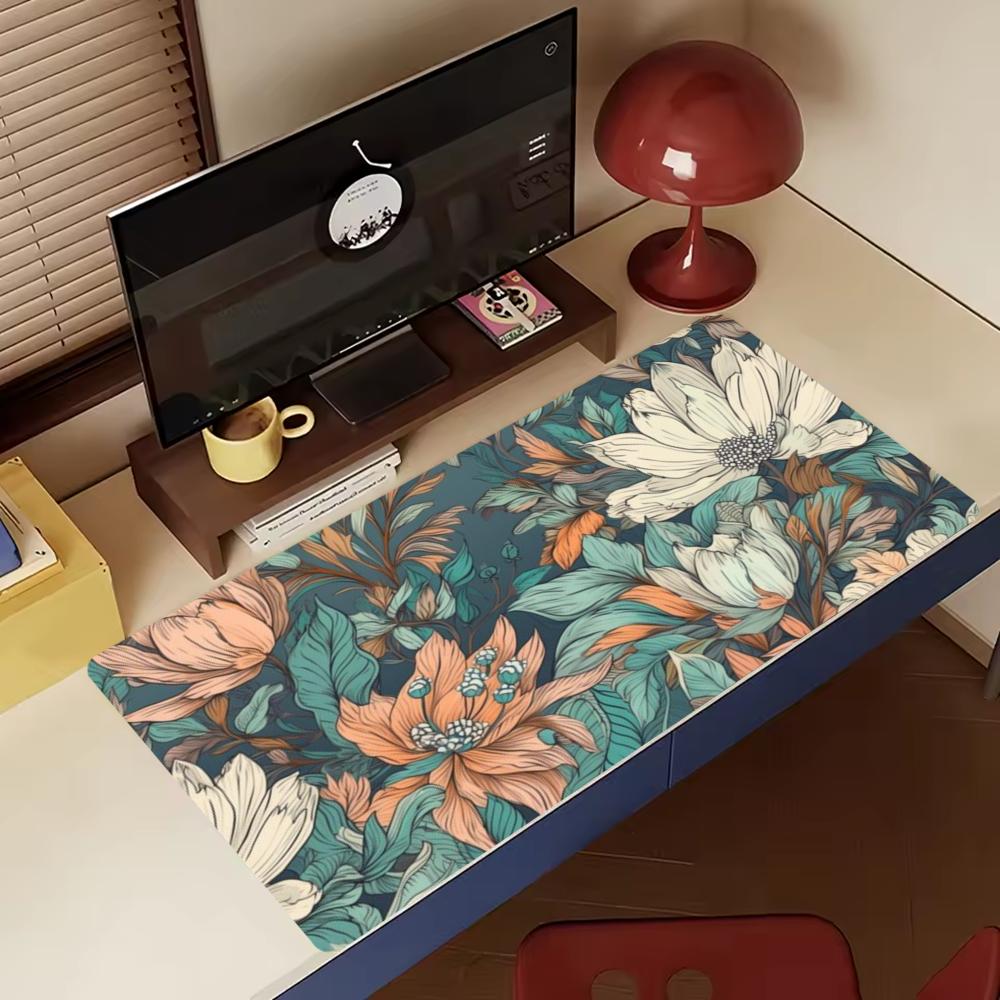 Vintage Floral Extended Large Gaming Mouse Pad NonSlip Rubber Base Stitched Edges For Office Laptop Keyboard Daily Use