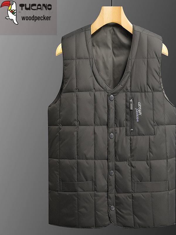 Men's Woodpecker V-neck Winter Vest – Warm, Thick, Casual Wear for Middle-aged and Elderly