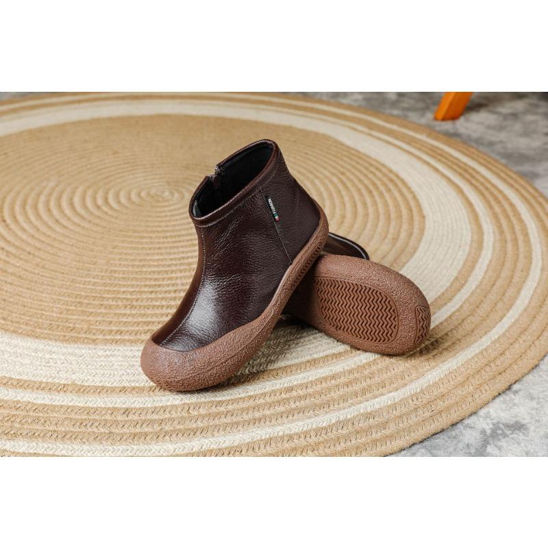 

Кожаные короткие ботильоны женские на плоской подошве осенне-зимние новые ретро с боковой молнией мягкая подошва на толстой подошве ботинки Мартин 41