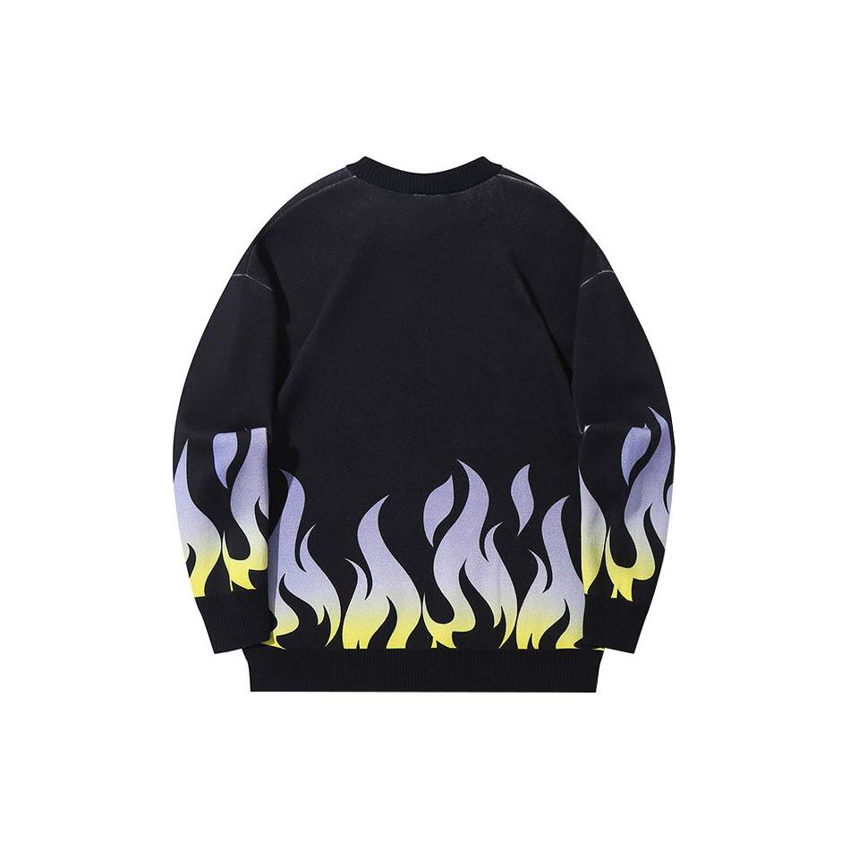 Li Ning Flame Pullover Loose Long Sleeve Knit Sweater Unisex sweater Black AMBT135-1