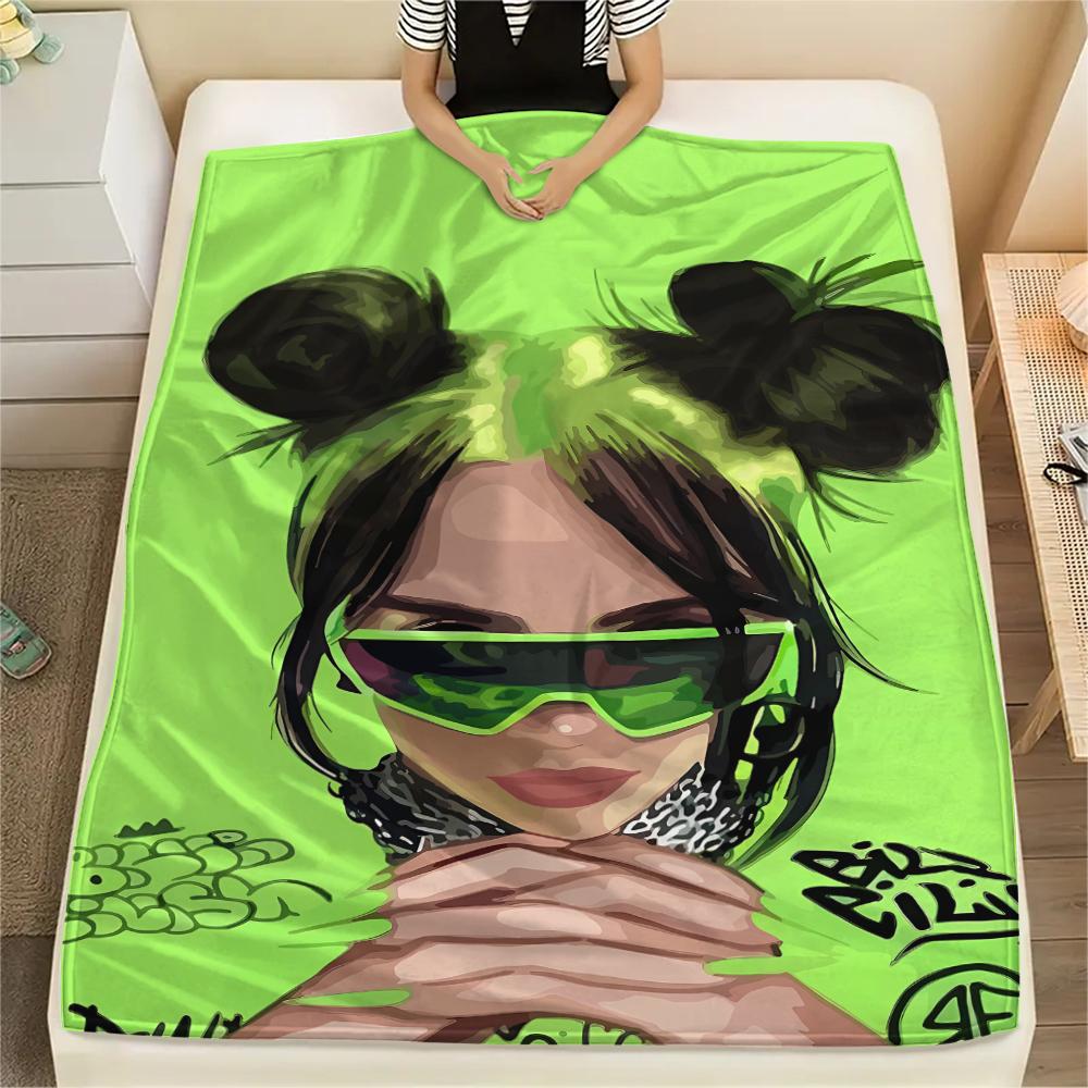 1 ks Flanelová deka s potiskem Billie Eilish, Vysoká kvalita, Pro všechna roční období, Domácí dekorace, Teplo a pohodlí, Perfektní jako vánoční dárky