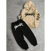 Schwarzer Dorn Schriftzug Aufdruck Kordelzug Hoodie und Hose Zweiteiliges Set Personalisierter Subkultur Stil Herren Freizeit Streetwear Trendiges Set