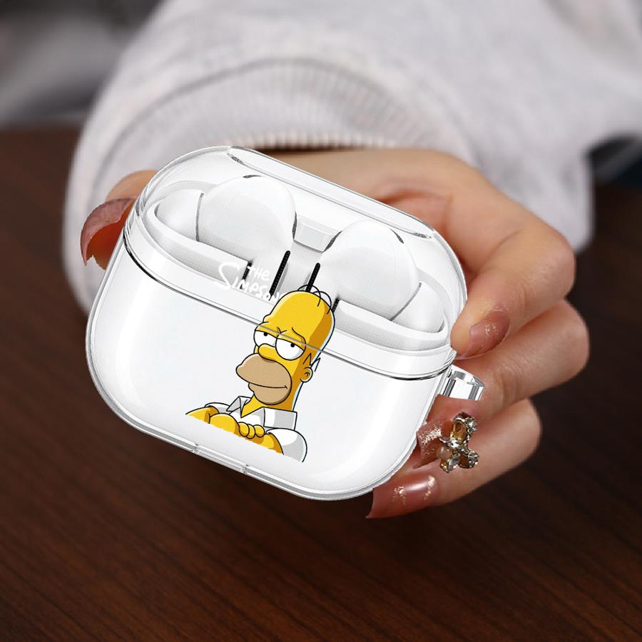 Clear Earphone Cases Cover With Hook Case For Samsung Galaxy Buds 3 FE 2 Live 4Pro 4 Pro 3Pro 2Pro Cute Fun Simpson