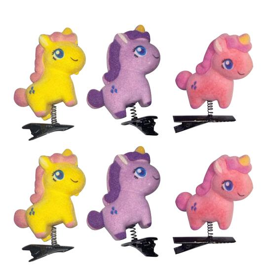 Girl Hair Pin Flocking Cartoon Horse Design Metal Hair Clips Bright Color Decorative Holiday Party Hairpins Hair Accessories