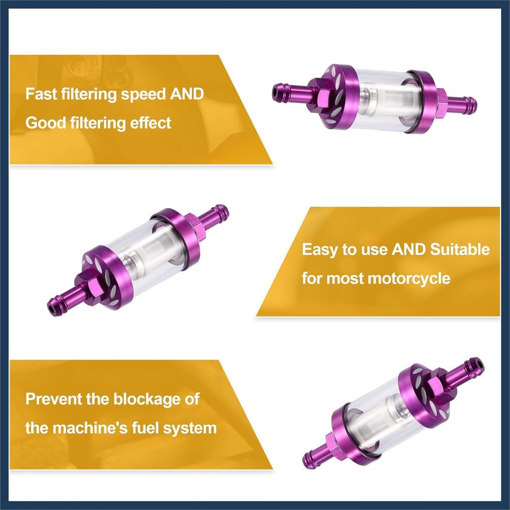 Purple Universal Fuel Filters Engine Inline Gas Fuel Line Filter Replacement for Motorbike ATV Dirt Bike Stylish Design