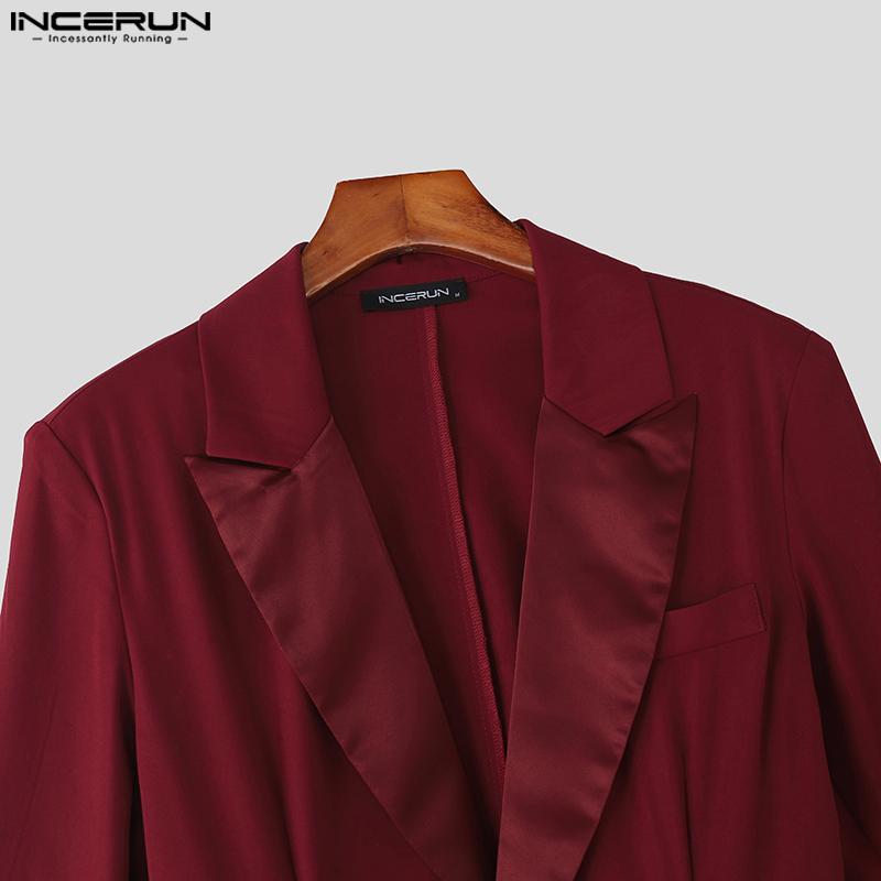 INCERUN Elegant Men Long Sleeve Ruffled Patchwork Thin Party Blazer Coats