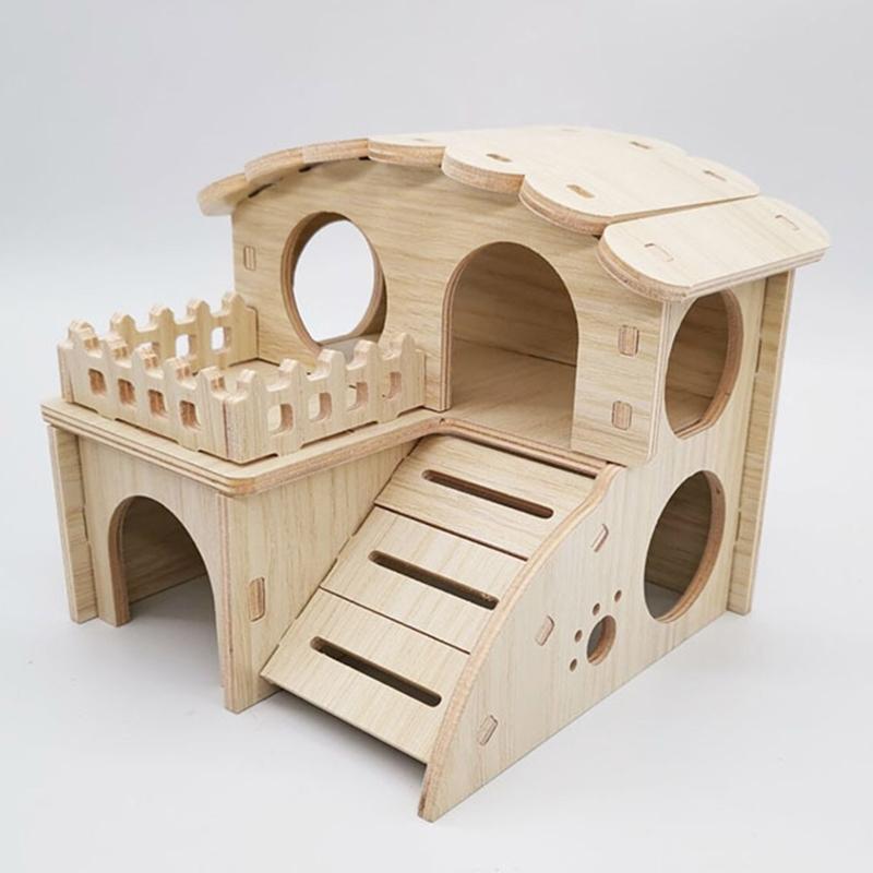 Hamster Wooden House Two Layers Cage for Play Hut Habitat Small Pets Hideout Toy for Dwarf Chinchilla Rat Hamster Hedgeh