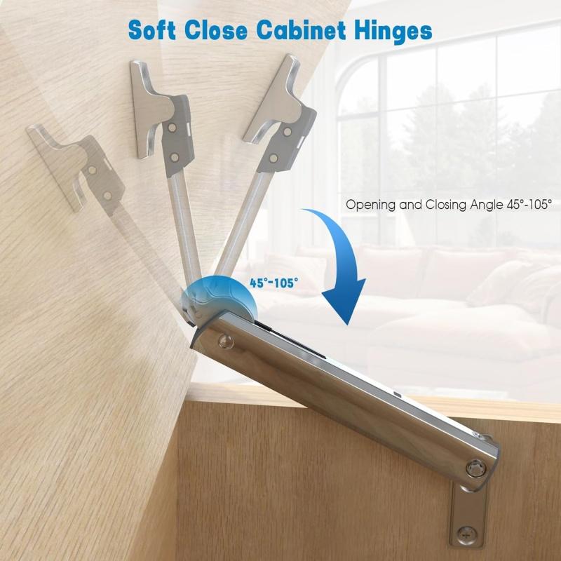 Adjustable Soft Close Lid Support Hinges Heavy Duty Hydraulic Cabinet Hinge Randomly Stop Soft Closing Door Support Lift Up