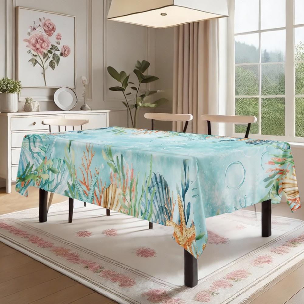 Underwater Ocean Theme Rectangle Table Cloth for Table Decor Holiday Waterproof Reusable Tablecloth for Tables Kitchen Dining