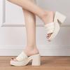 2025 Summer New Women's High-heeled Waterproof Table Thick-soled Thick-heeled Cool Slippers Women's Ins Trendy Outer Wear One-word Slippers