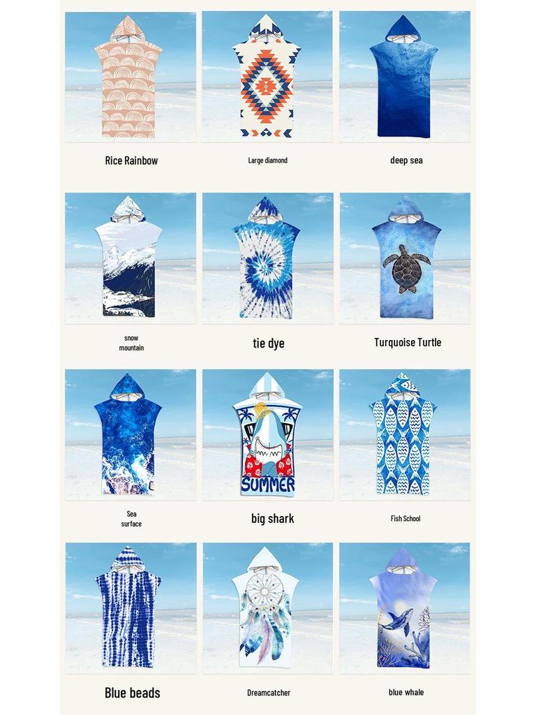 Microfiber Quick-Dry Hooded Beach Poncho Bathrobe for Adults