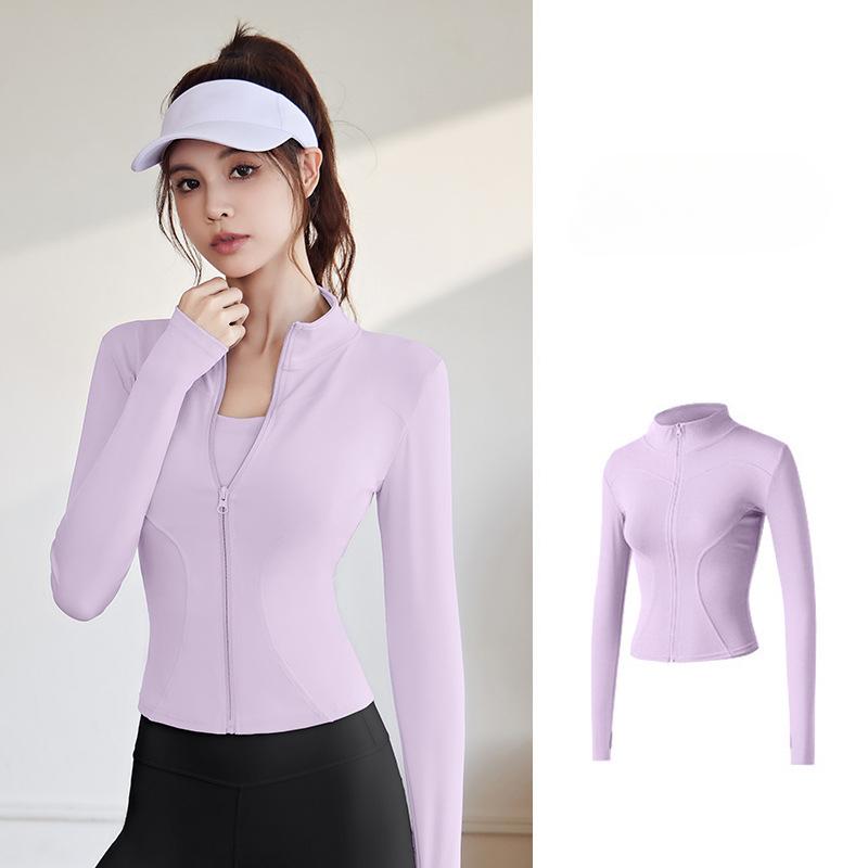 Women Running Zipper Sportswear Skinny elasticity Solid Colour Long Sleeve Fitness Breathable Yoga coat