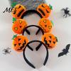 Holiday Headwear for Kids Adults Halloween Plush Pumpkin Headband, Fuzzy Orange Ghost Face Cute Headpiece Hair Accessories Women Costume Cosplay Theme