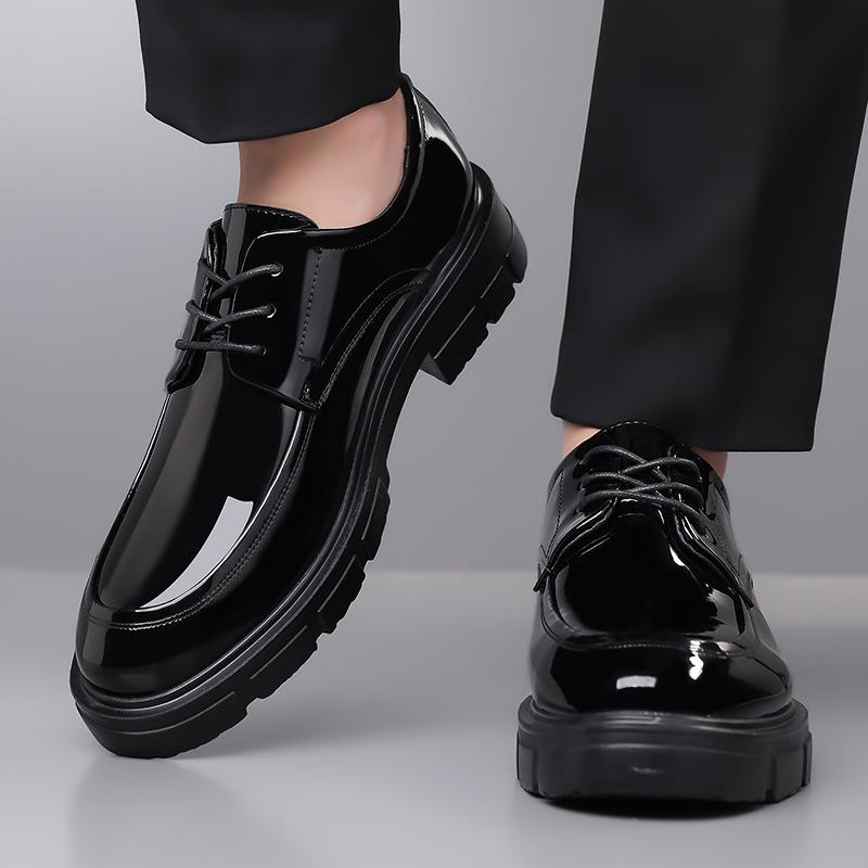 Fashion Thick Soled Men's Leather Shoes Formal Derby Style Design Business Party High Quality Black Adult Height Increasing Shoes New