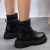 New Patchwork Pu Leather Ankle Boots Women Chunky Platform Chelsea Boots Woman Elastic Knitted Short Booties