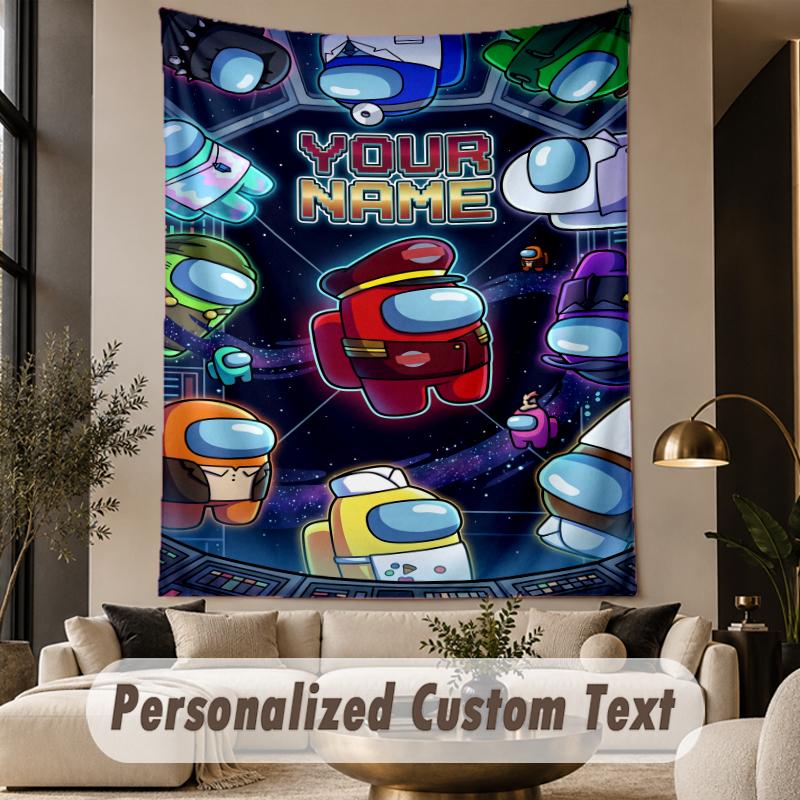 Custom Text Printed Tapestry Among Us Pattern Large Wall Hanging Indoor Room Decor