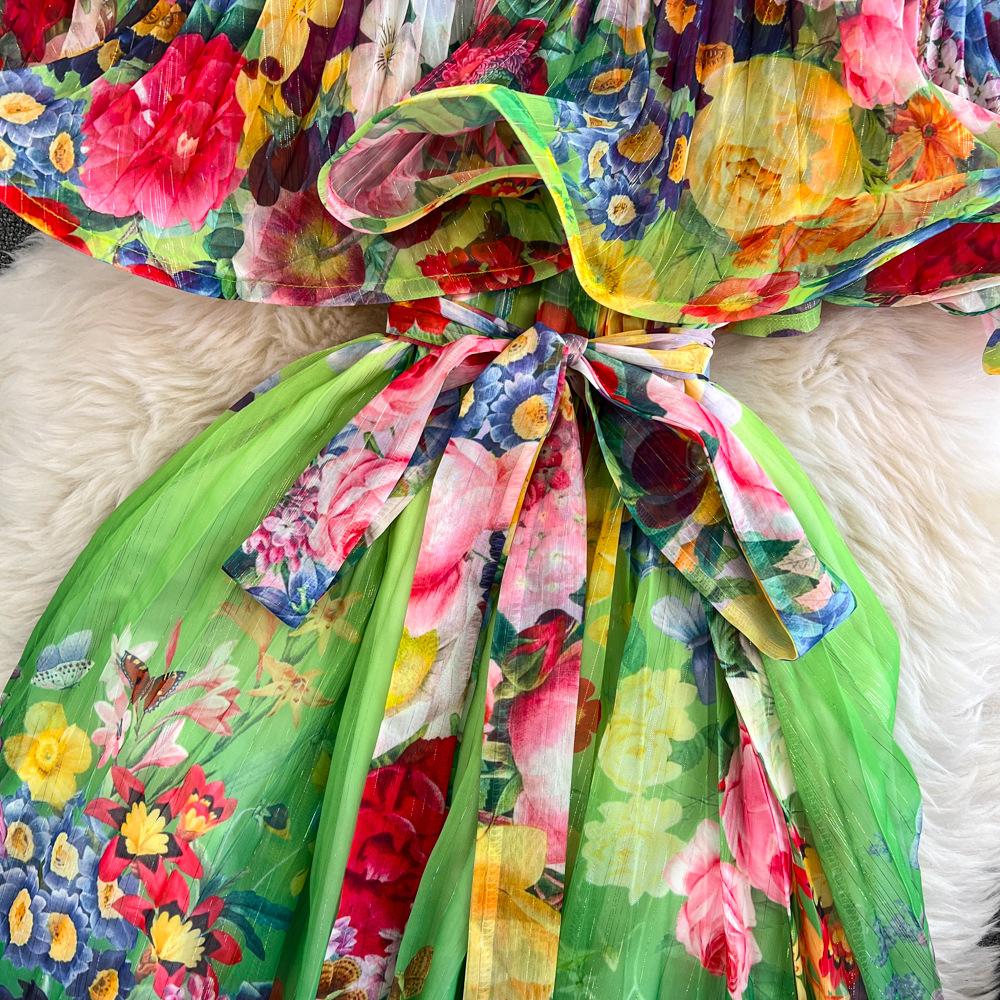 Bedrucktes Rüschenkleid Ein elegantes Ein-Schulter-Kleid mit einer gerafften Taille für Damenbekleidung im frühen Frühling