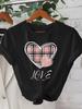 Pink Checkered Love Pattern Printed Summer Women's T-shirt Cutecore Round Neck Short Sleeved Clothing Casual Harajuku Sale Top