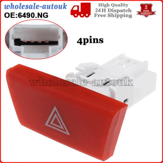Hazard Light Warning Switch Button for Citroen C1 Peugeot 107 Toyota Aygo 6490NG