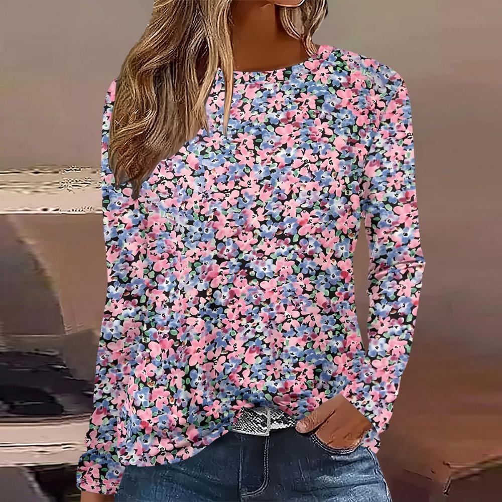 Summer Fashion Women's Casual Long-sleeved Printed T-shirt Top