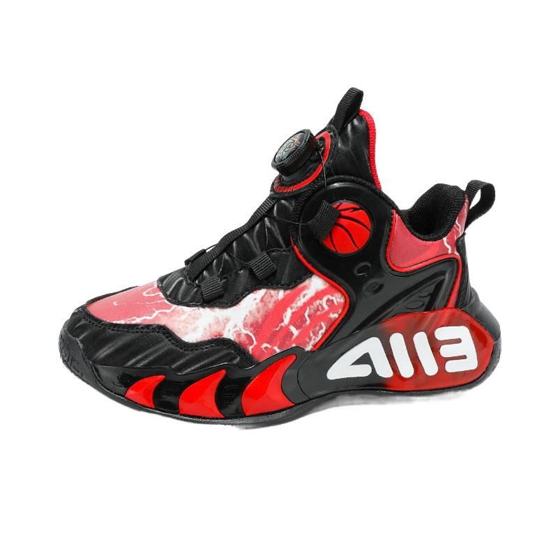 Children's Basketball Shoes Mesh Breathable Men's and Women's Sports Shoes Leather Waterproof Rotating Buckle Free Lace-up Girls Running Shoes