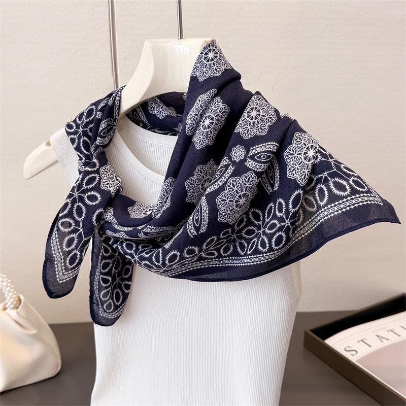 Polka Dot Style Herringbone Pattern Cotton And Linen Small Square Scarf Silk Scarf Imitation Velvet Headscarf Shawl Sun Protection Scarf Women'S Scarf