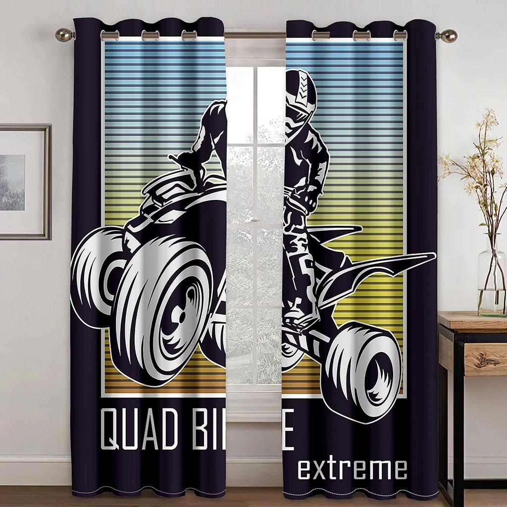 3D Printing Boy Curtains Motorcycle Window Curtains Polyester Drapes for Bedroom Living Room Decor With Hook