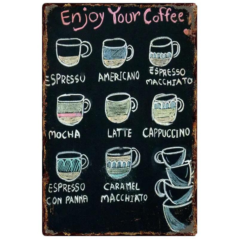 Vintage Shabby Chic Menù Caffè Segno in Latta di Metallo Retro Home Bar Caffè Pub Taverna Decorazione Murale Piatto Decorativo Poster per