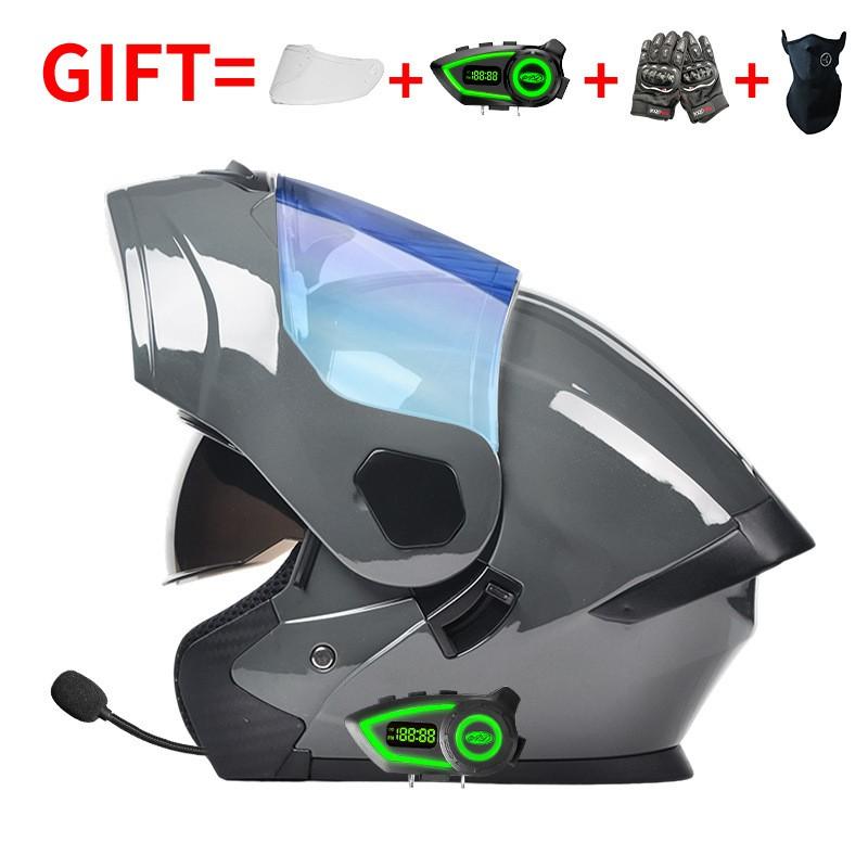 Bluetooth-Enabled Full Face Motorcycle Helmet With Dual Visors DOT 3C Certified All-Season Flip-Up Design Men Women