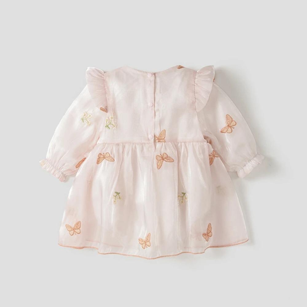 Vår Höst Söta Rosa Babyflickor Romperklänning Utomhus En Del Prinsessajumpsuit Spädbarn Fjärilsbody med Mössa 6-18M