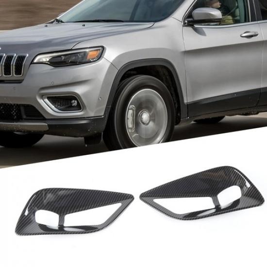 Car Front Fog Light Lamp Cover Trim Bezels For Jeep Cherokee + Carbon Fiber