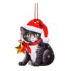 Christmas Cat Ornament Cartoon Cat with Santa Hat Pendant 2D Flat Acrylic Christmas Tree