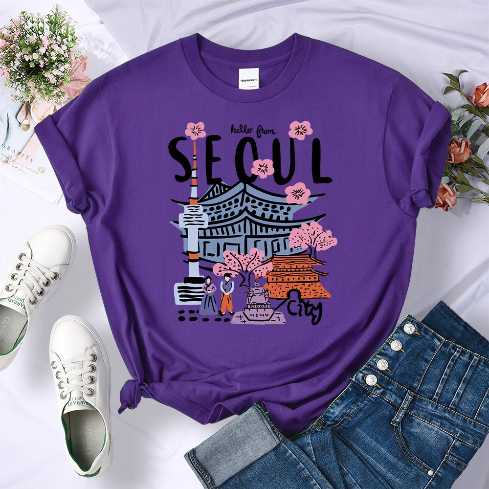 Seoul Beautiful Scenery Print Tee Shirt Woman Soft Summer Streetwear O-Neck T Shirt Multicolor Sports Short Sleeve
