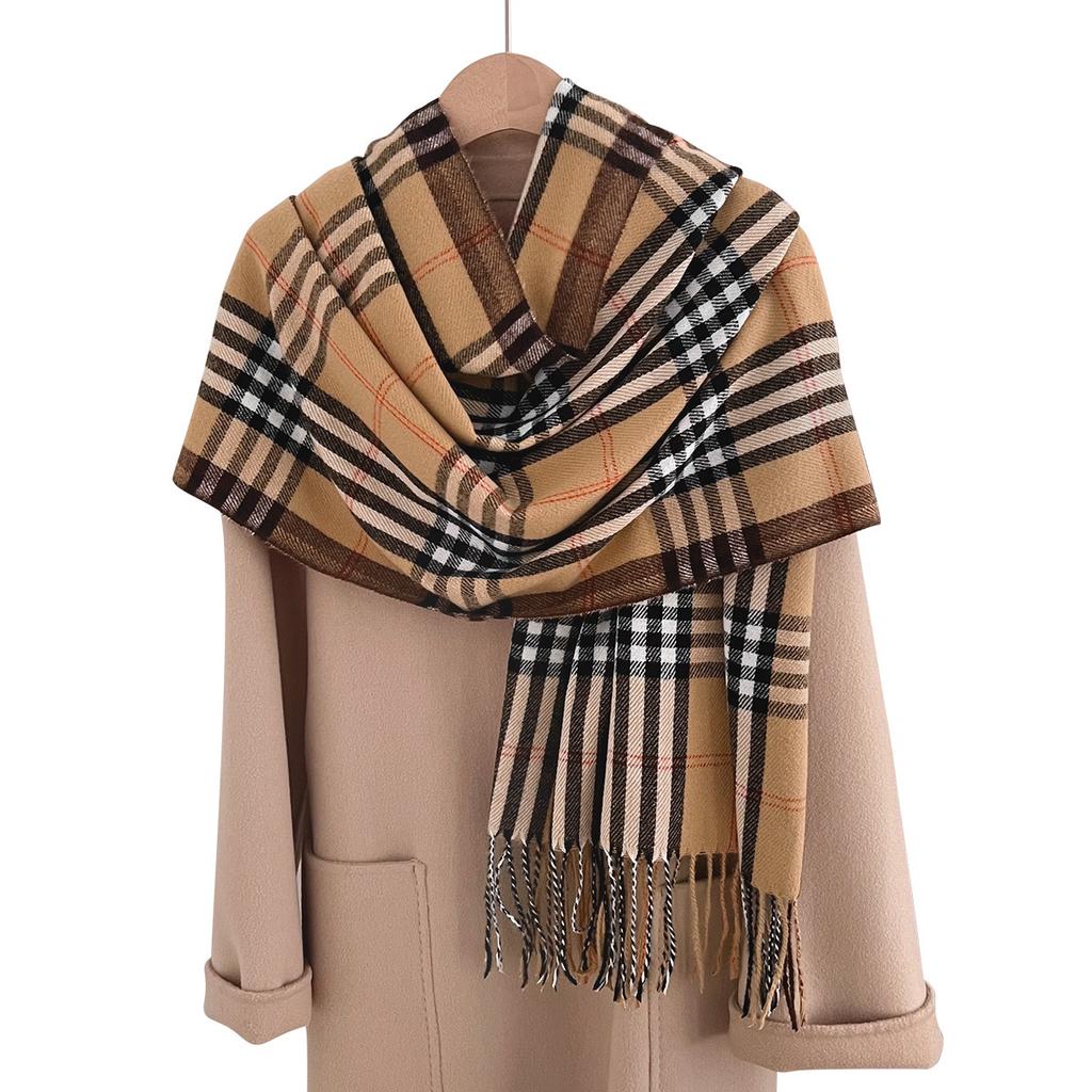 Autumn and winter new European and American classic plaid imitation cashmere scarf fringed shawl dual-purpose scarf spot