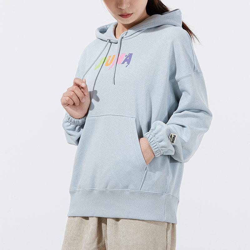 Puma Downtown Logo Print Hoodie Women Tops Blue 533049-71