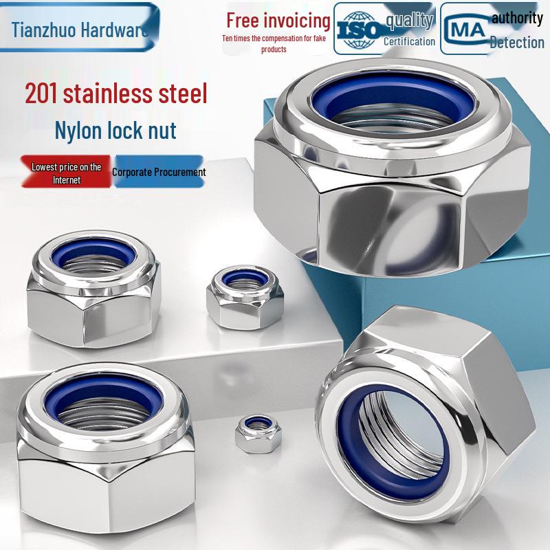 Stainless Steel Nylon Lock Nut Hexagon Anti-Loosening Screw Cap M4-M20