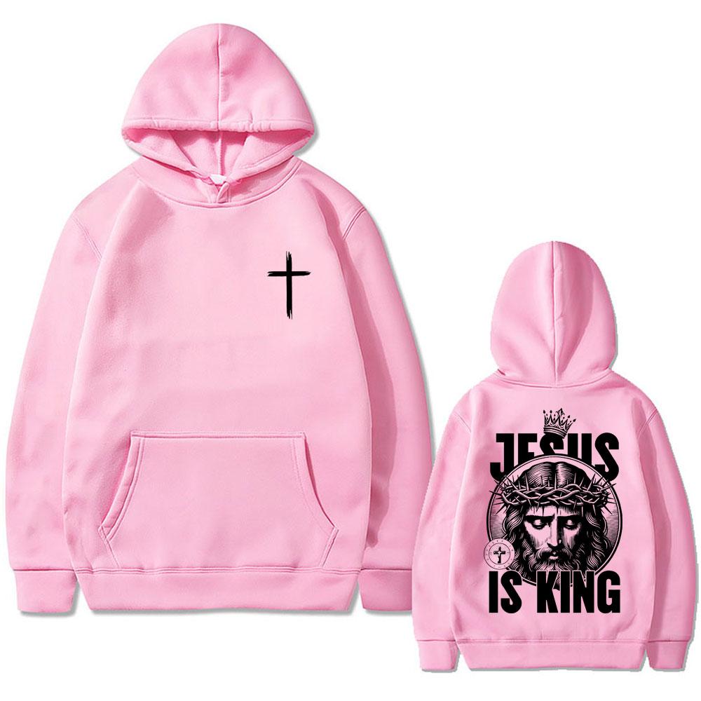 Christian Jesus Is King Graphic Hoodie Men Women Hip Hop Fashion Retro Oversized Sweatshirt Unisex Fleece Cotton Hoody Pullover