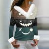 Women's Casual Long Sleeve V-Neck Halloween Print Top with Collar for Fall