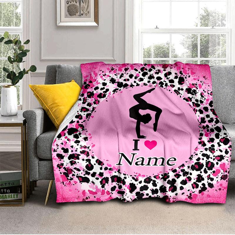 1PC Custom Name Gymnastics Art Flannel blankets Patterns Throw Blanket All-Season Soft Gift for Couch, Bed, Camping gifts