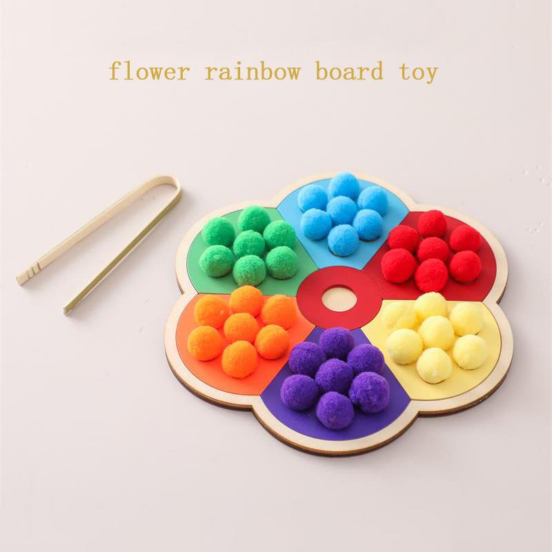 Holz Montessori Spielzeug Blumenform Regenbogenbrett Kinder Feinmotorik Bildung Spielzeug Baby Farbensortierung Sensorisches Spielzeug Kinder Geschenk