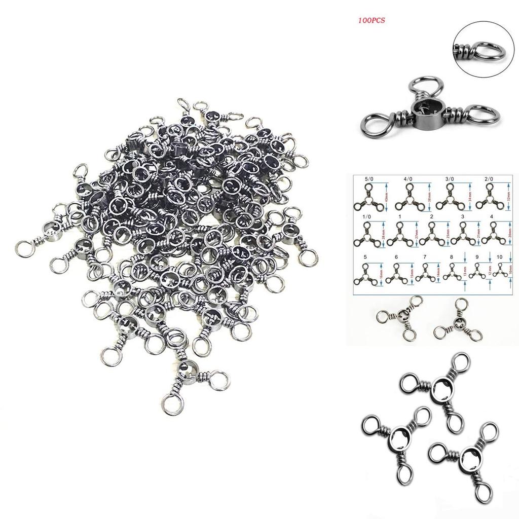 High-quality 100pcs Fishing Swivels 3 Way Barrel Cross-line Swivels Rolling Fishing Tackle