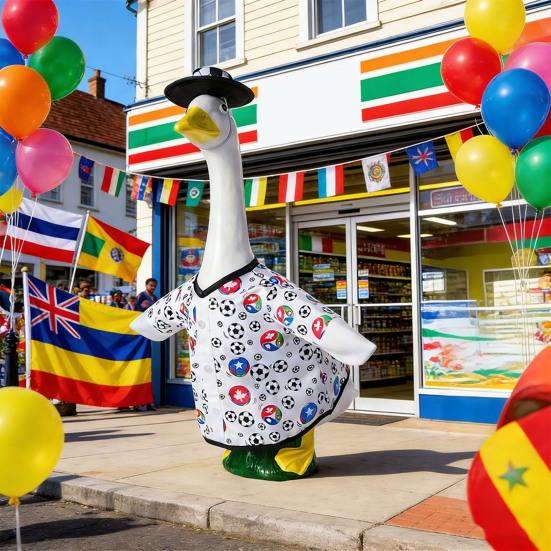 Fußball-Gans-Outfit für 23 Zoll Porzellan-Gans-Statue Fußball-Spieltag Gans Kleidung und Hut Set für Außenbereich Terrasse Rasen Hof Dekoration