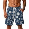 Men Layer Loose Fit Shorts with Pockets Sports Training Gym Beach Casual Shorts Printed Pattern Drawstring Waistband
