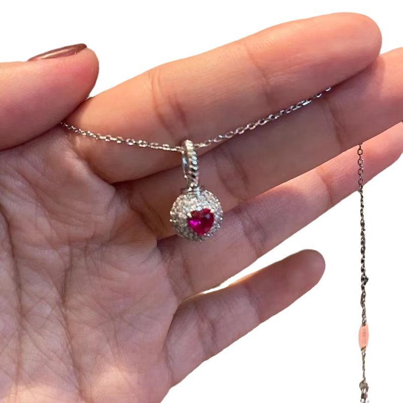Hui Zhi Yi S925 Silver Ruby & Pink Sapphire Pendant - Elegant, Versatile Women's Fashion Accessory