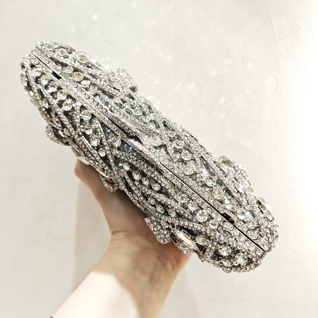 Silver/Gold Bow Evening Clutch Purse Bag For Wedding Bridal Bags Fashion Women Rhinestone Clutches Lady Crystal Prom Party Bags