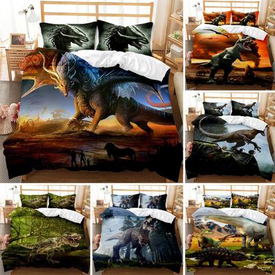 Dinosaurier Bettwäscheset Jura Zeitalter Tyrannosaurus Rex Bettbezugset Kinder Jungen Queen King Full Twin Weiß Polyester Steppdeckenbezug
