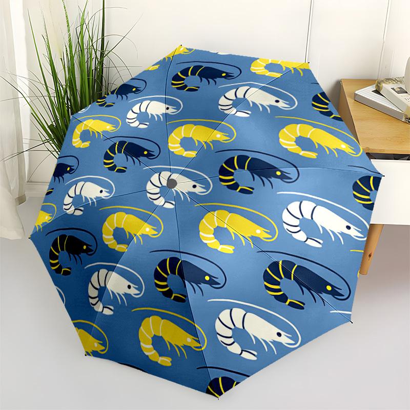 1pc Shrimp Illustration Automatic Folding Umbrella. Portable collapsible design, Best birthday festival gift yy250924159