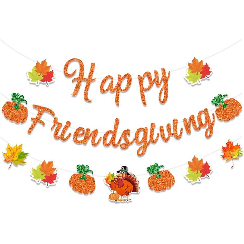 Glitter Friendsgiving Decorations Banner Thanksgiving Banner Decorations for Give Thanks Friendsgiving Thanksgiving Party Supplies Fall Maple Leaves