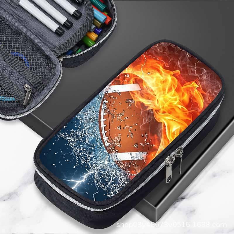 Large Capacity Football-Themed Pencil Case Boys Teens School Supplies Sporty Stationery Bag Casual Unisex